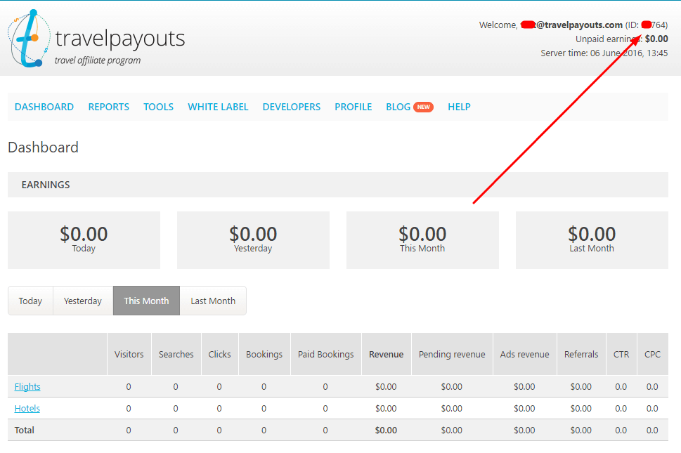 Tableau de bord travelpayouts Vendeur Pro