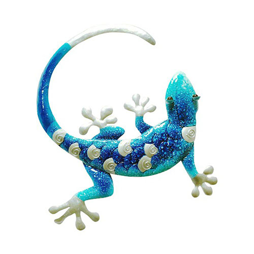 Décoration murale Gecko en métal bleu et argenté Art Vendeur Pro