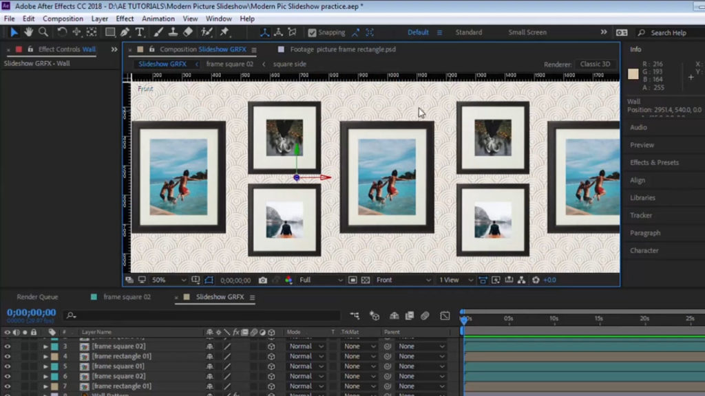 Placement des cadres tutoriel diaporama 3D After Effects Vendeur Pro