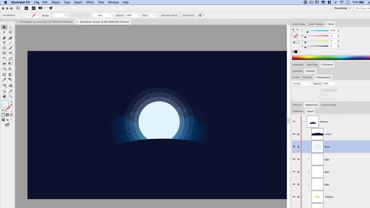 Silhouette animale Anneaux lunaires Tutoriel Illustrator Vendeur Pro